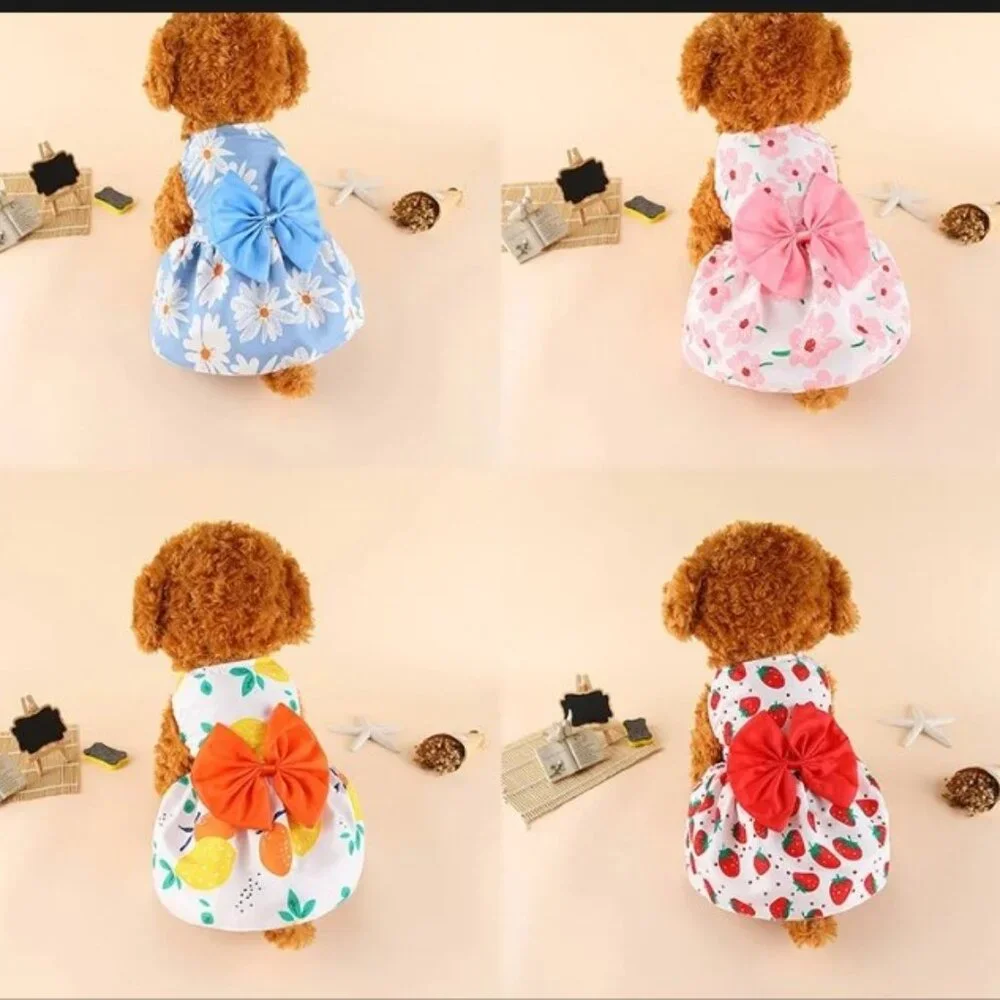 Pet Dog Cat Princess Skirt Dress Floral Colorful Snap Close Bow Accent Cute SM‎